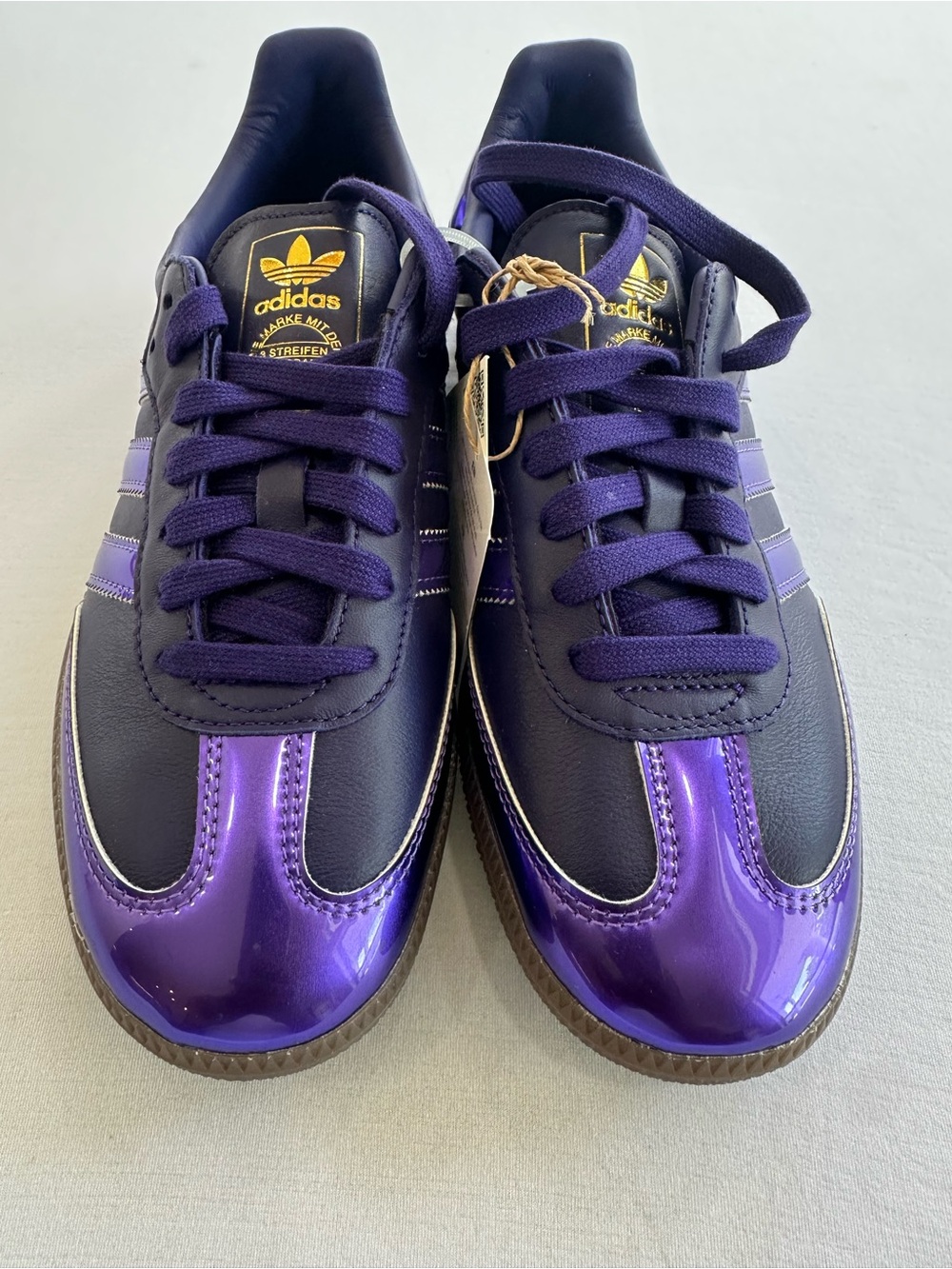 NEW adidas Samba Purple on Purple w/ Gold Trim low cut lace up Sneakers Size 8.5